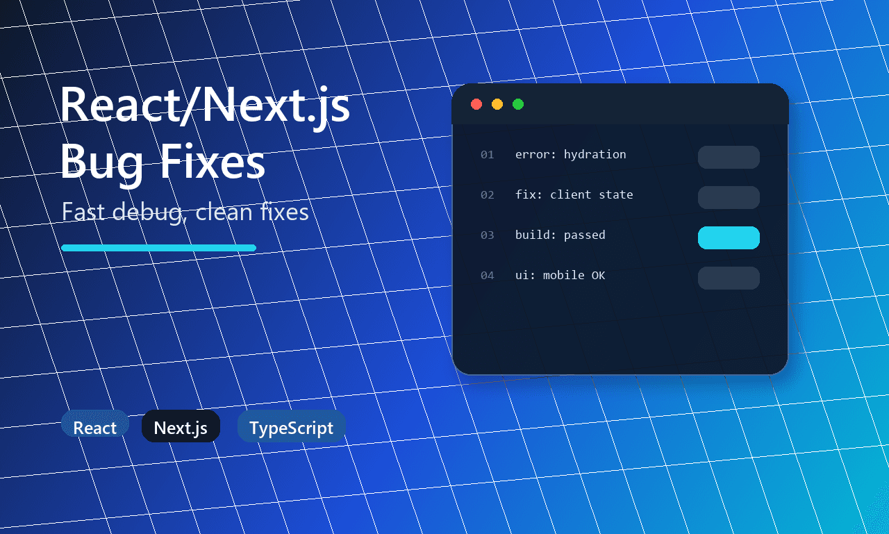 Fix React and Next.js bugs in 24 hours Fiverr gig banner